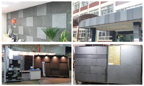 Building-materials panels and exhibition display